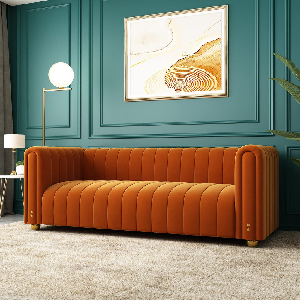 Orange Velvet Tufted 3-Seater Sofa P366