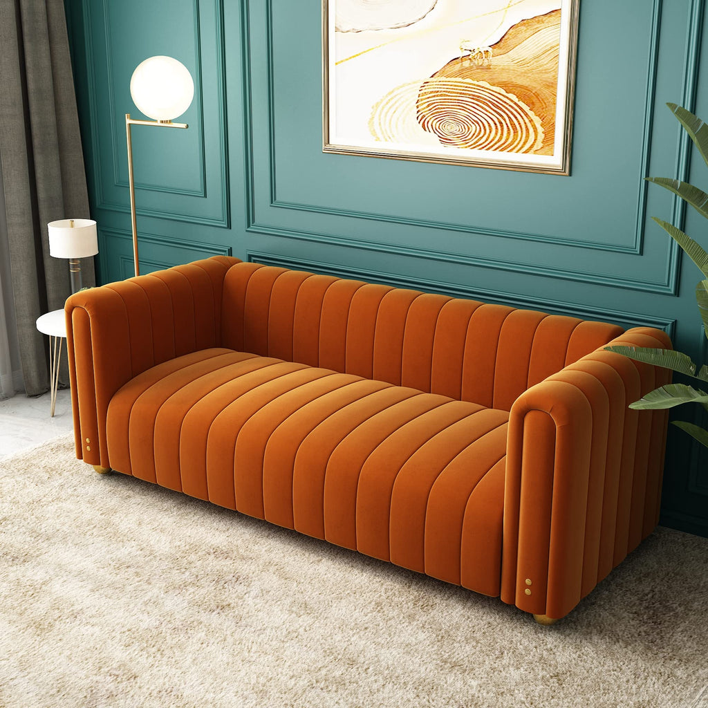 Orange Velvet Tufted 3-Seater Sofa P366