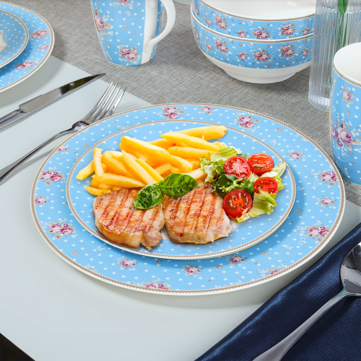 12 Piece Blue Floral Ceramic Dinnerware Set A131627
