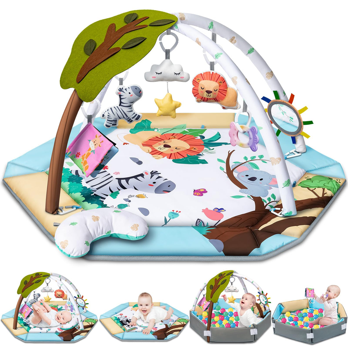 8-in-1 Tummy Time Play Mat & Ball Pit with 6 Toys D917