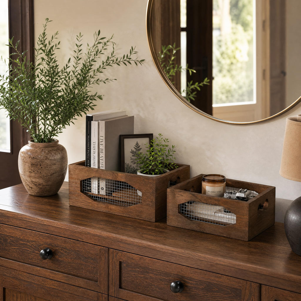 Set of 2 Wooden Nesting Countertop Baskets Q2281