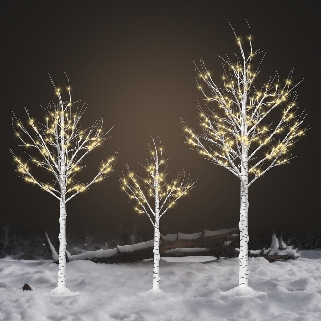 Lighted Birch Tree Set of 3, 464 LEDs Warm White 4 FT 6 FT 8 FT R892013