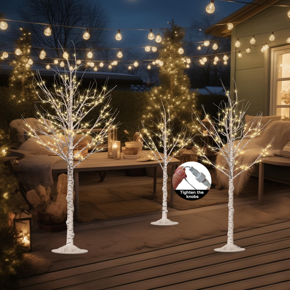 Lighted Birch Tree Set of 3, 464 LEDs Warm White 4 FT 6 FT 8 FT R892013