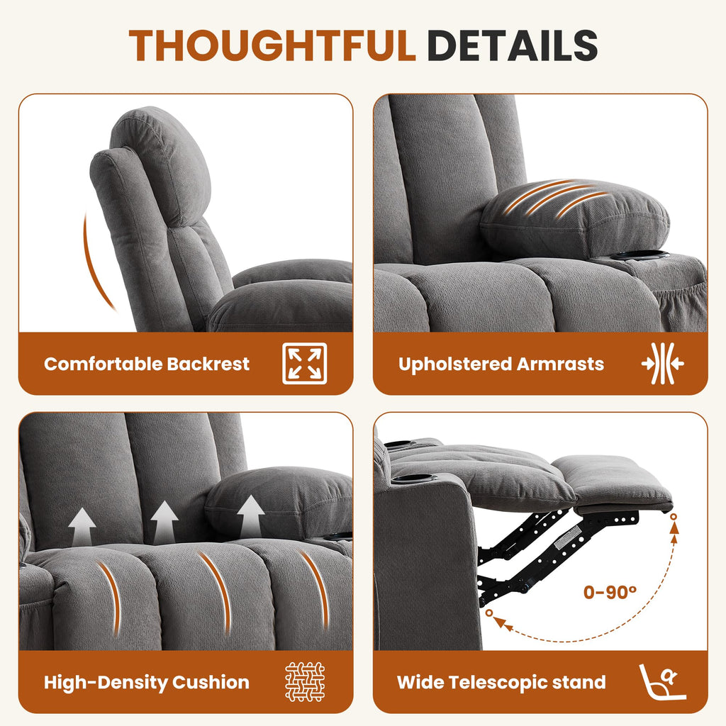 Swivel Rocker Recliner Chair with Massage and Heat V377