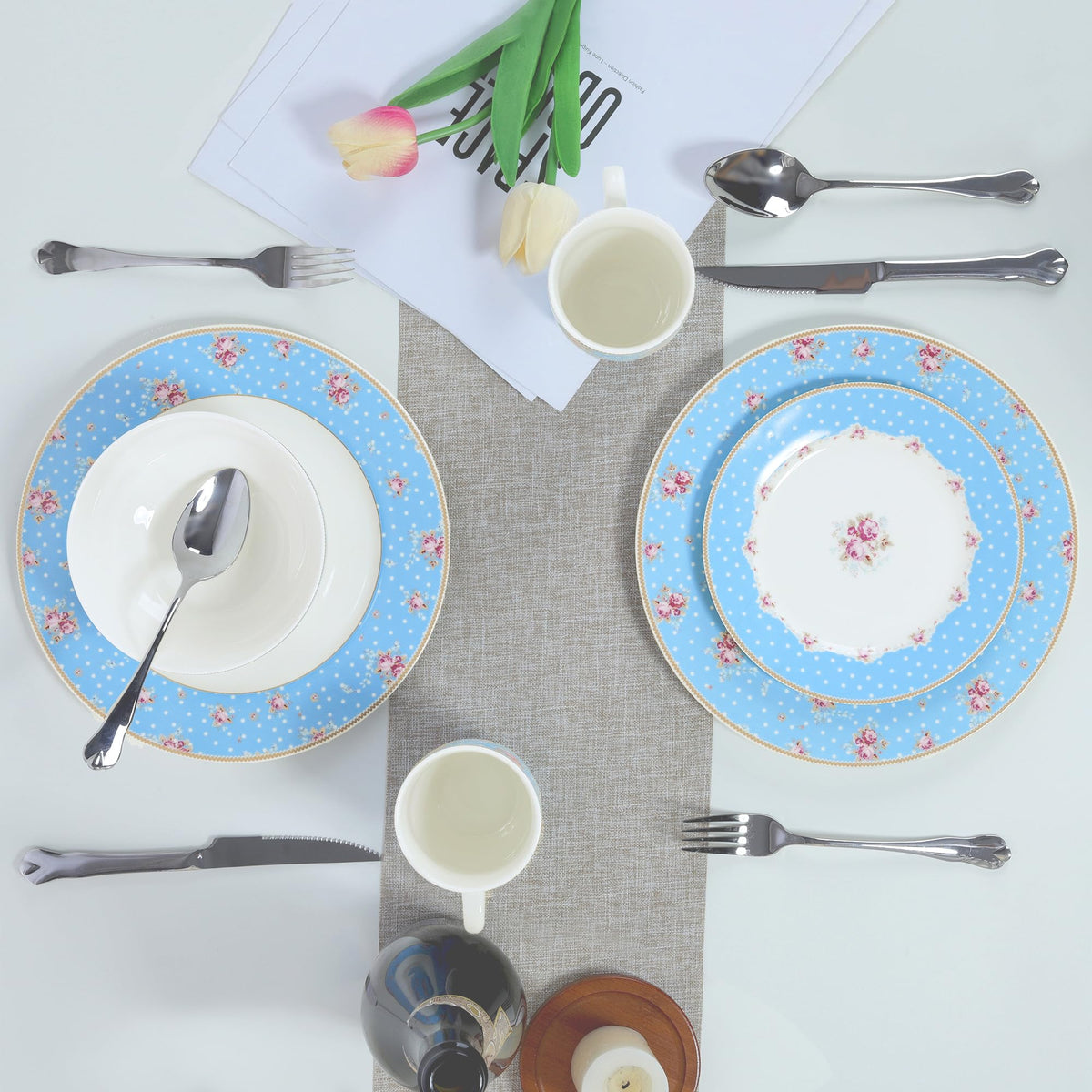 12 Piece Blue Floral Ceramic Dinnerware Set A131627
