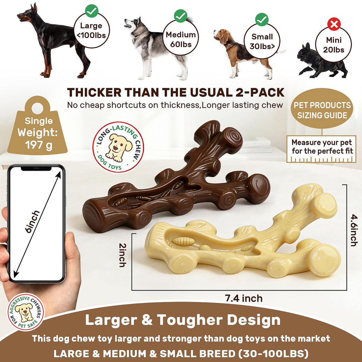 2 Pack Dog Chew Toys for Medium Large Breed F838