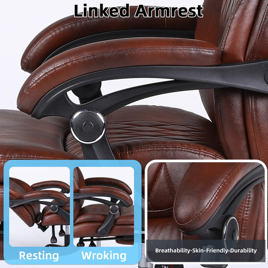 Big and Tall Ergonomic High Back PU Leather Reclining Office Chair with Footrest O434010