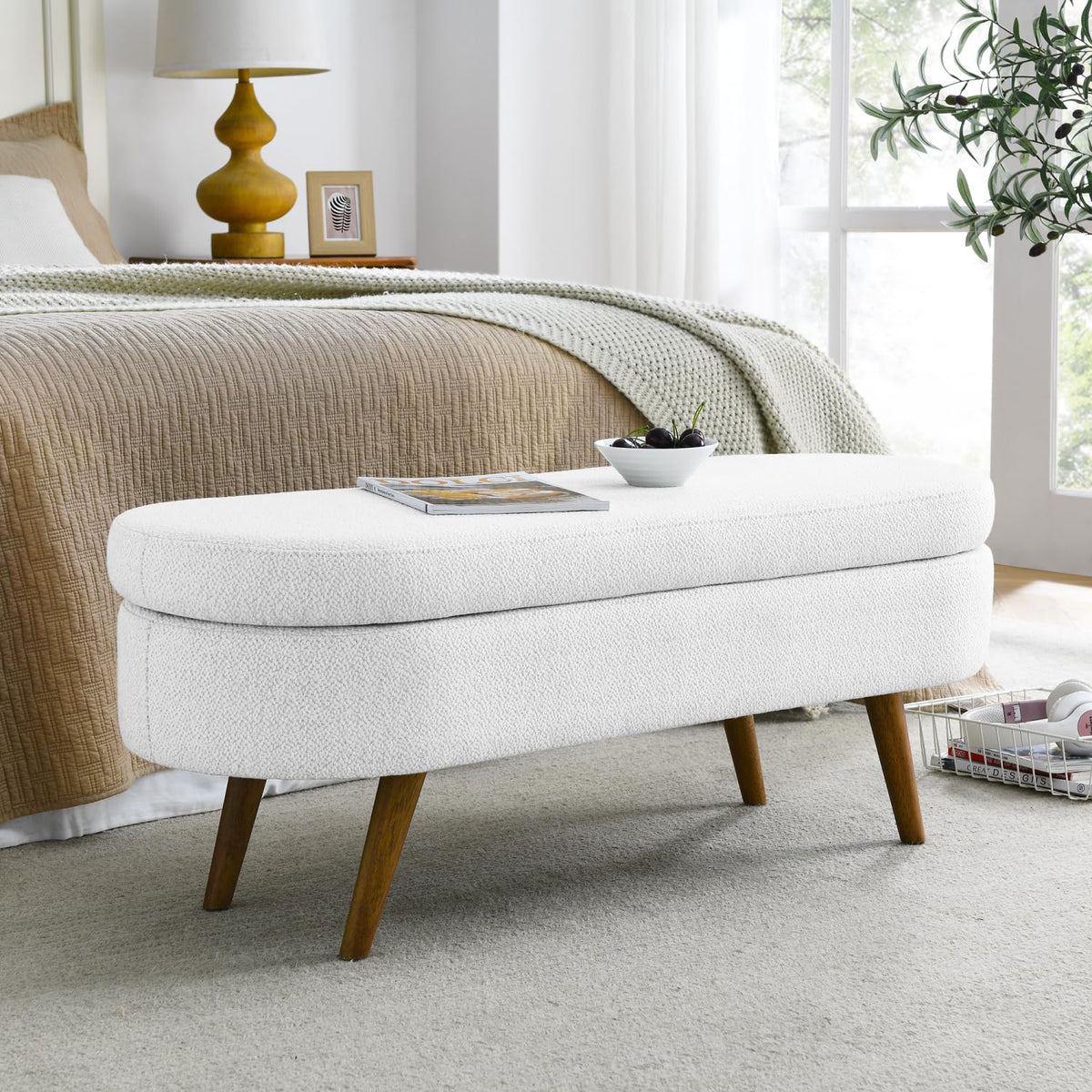 Oval Storage Bench with Rubber Wood Legs R522