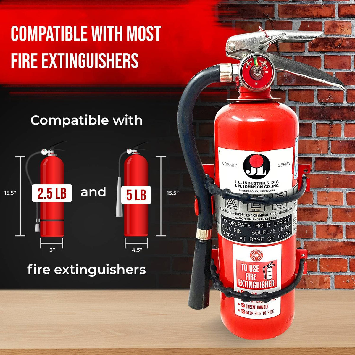 Heavy Duty Wall Mount Fire Extinguisher Bracket for 2.5 lb & 5 lb, Pack of 2 T711339