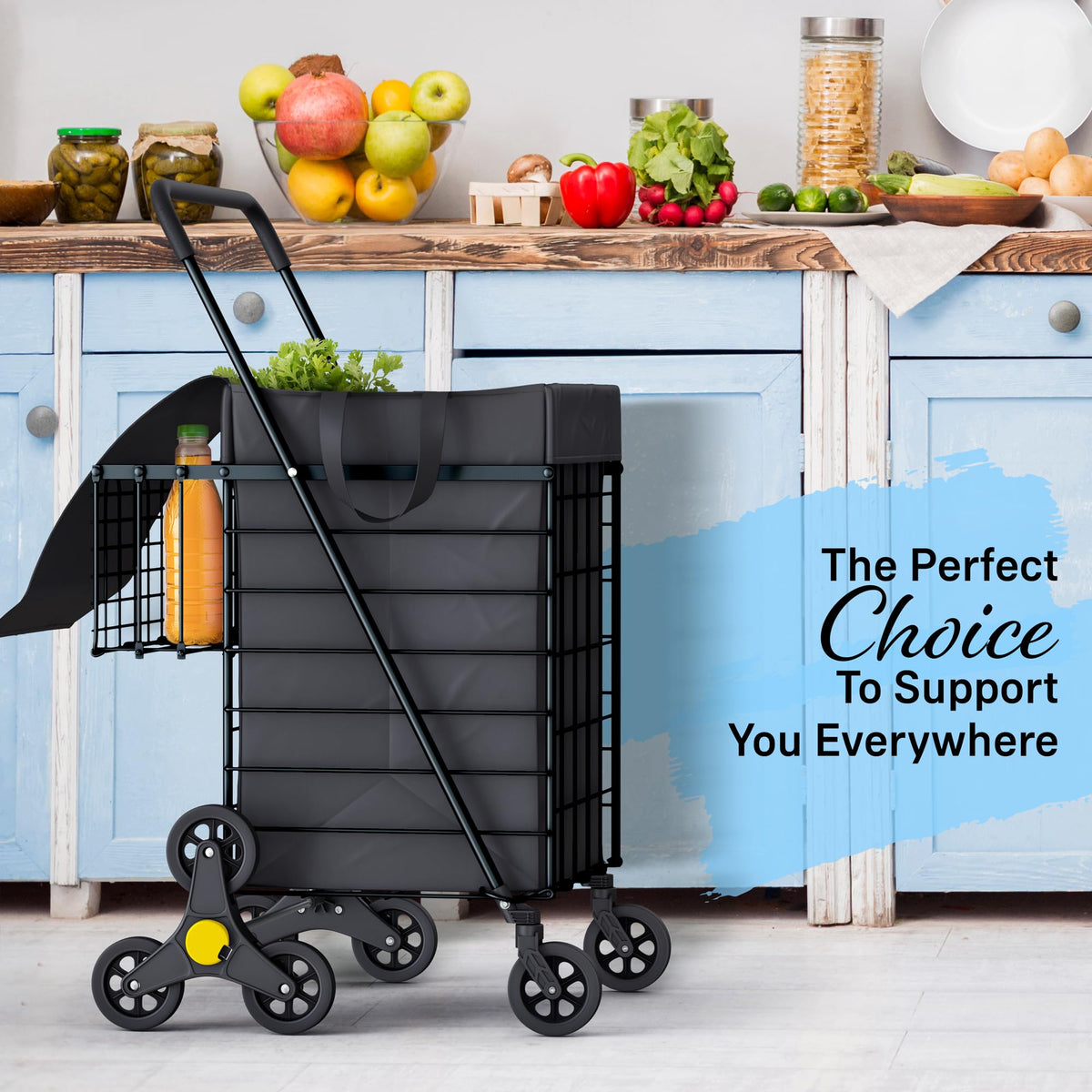 Foldable Lightweight Shopping Cart with Swivel Wheels & Basket Liner A853609