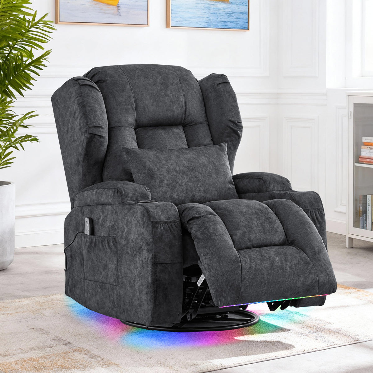 Velvet Gray Power Swivel Rocker Recliner Chair with Massage & Heat Y264