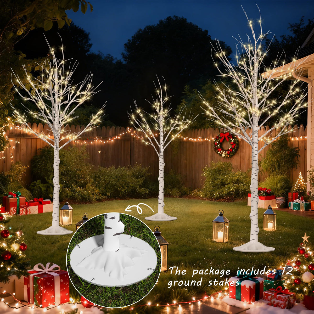 Lighted Birch Tree Set of 3, 464 LEDs Warm White 4 FT 6 FT 8 FT R892013