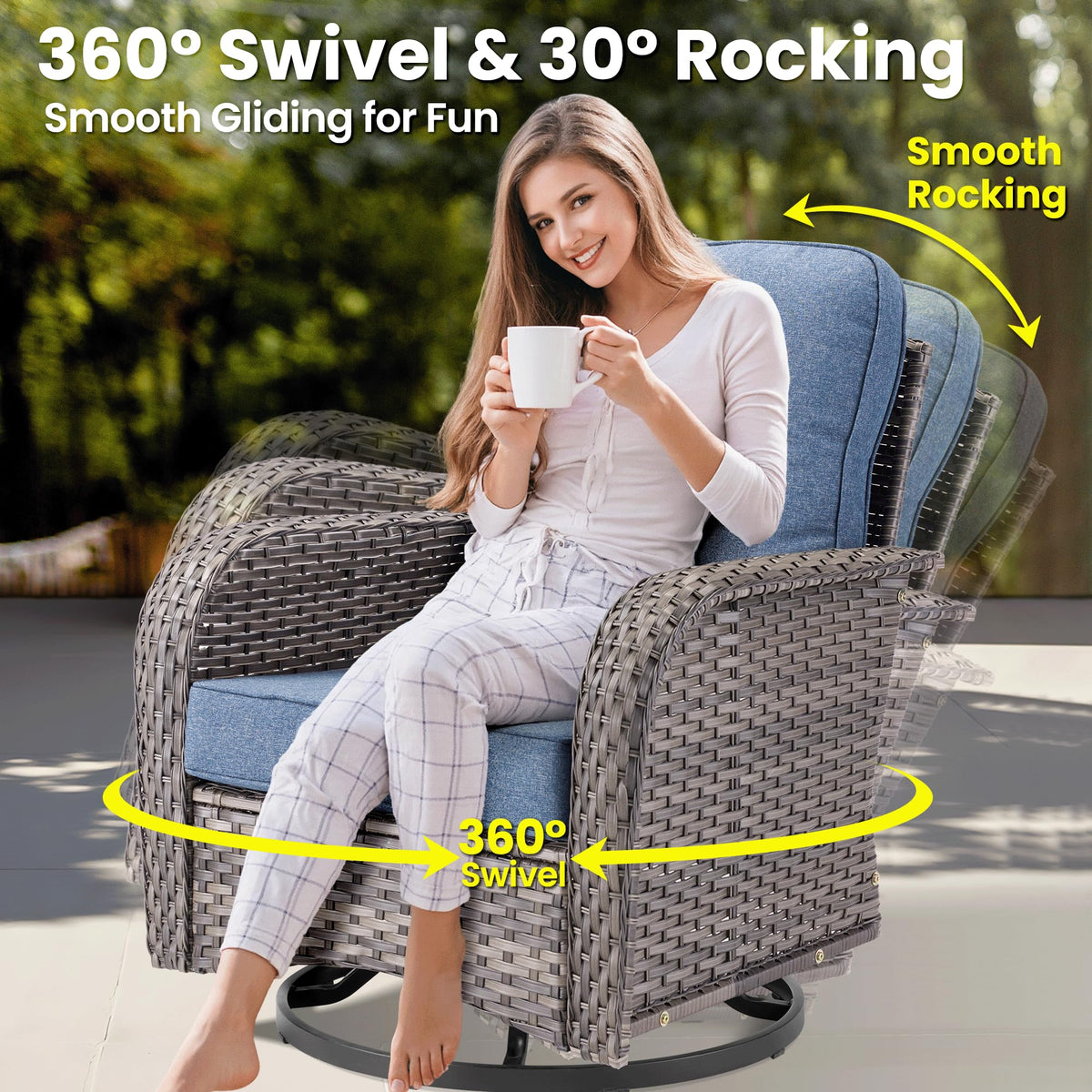 5 Pieces Wicker Patio Furniture Set with Swivel Glider Chairs N8857