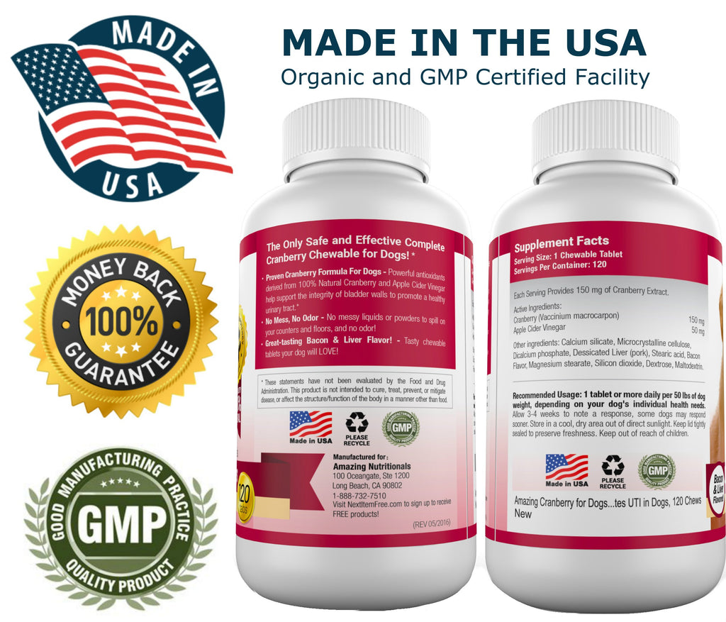 120 Cranberry Chews with Apple Cider Vinegar Bacon Flavor Dog Supplement K3953