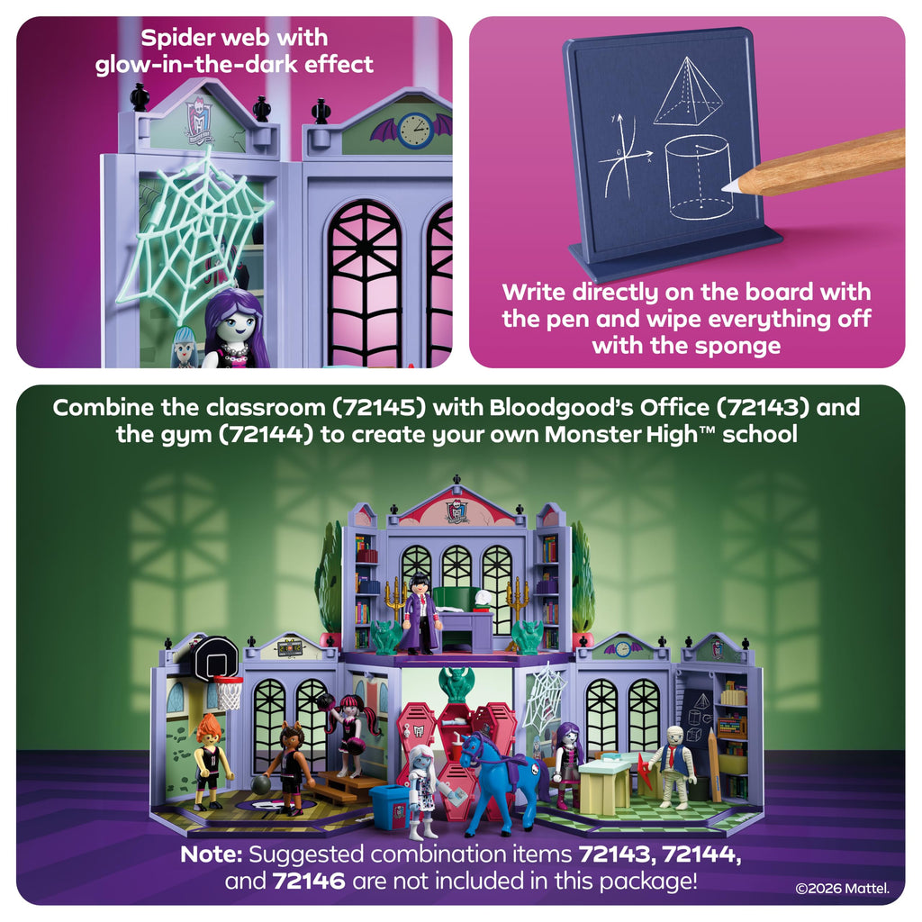 Monster High Classroom Playset with Blackboard & Glow‑in‑the‑Dark Spider Web V325