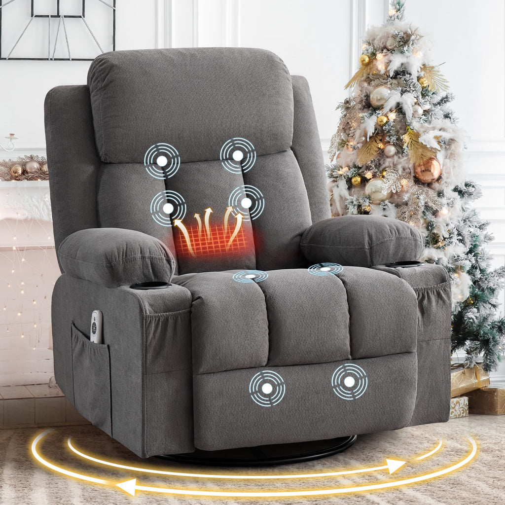 Swivel Rocker Recliner Chair with Massage and Heat V377