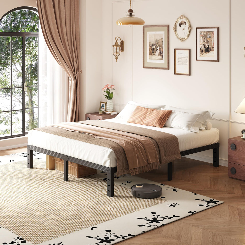 14 Inch Metal Queen Bed Frame with Storage, Black H24873