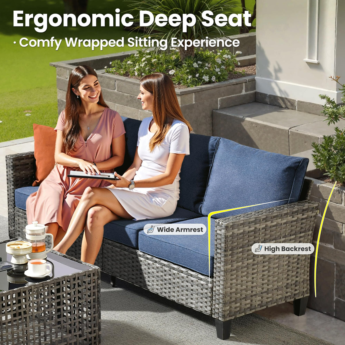 5 Pieces Wicker Patio Furniture Set with Swivel Glider Chairs N8857
