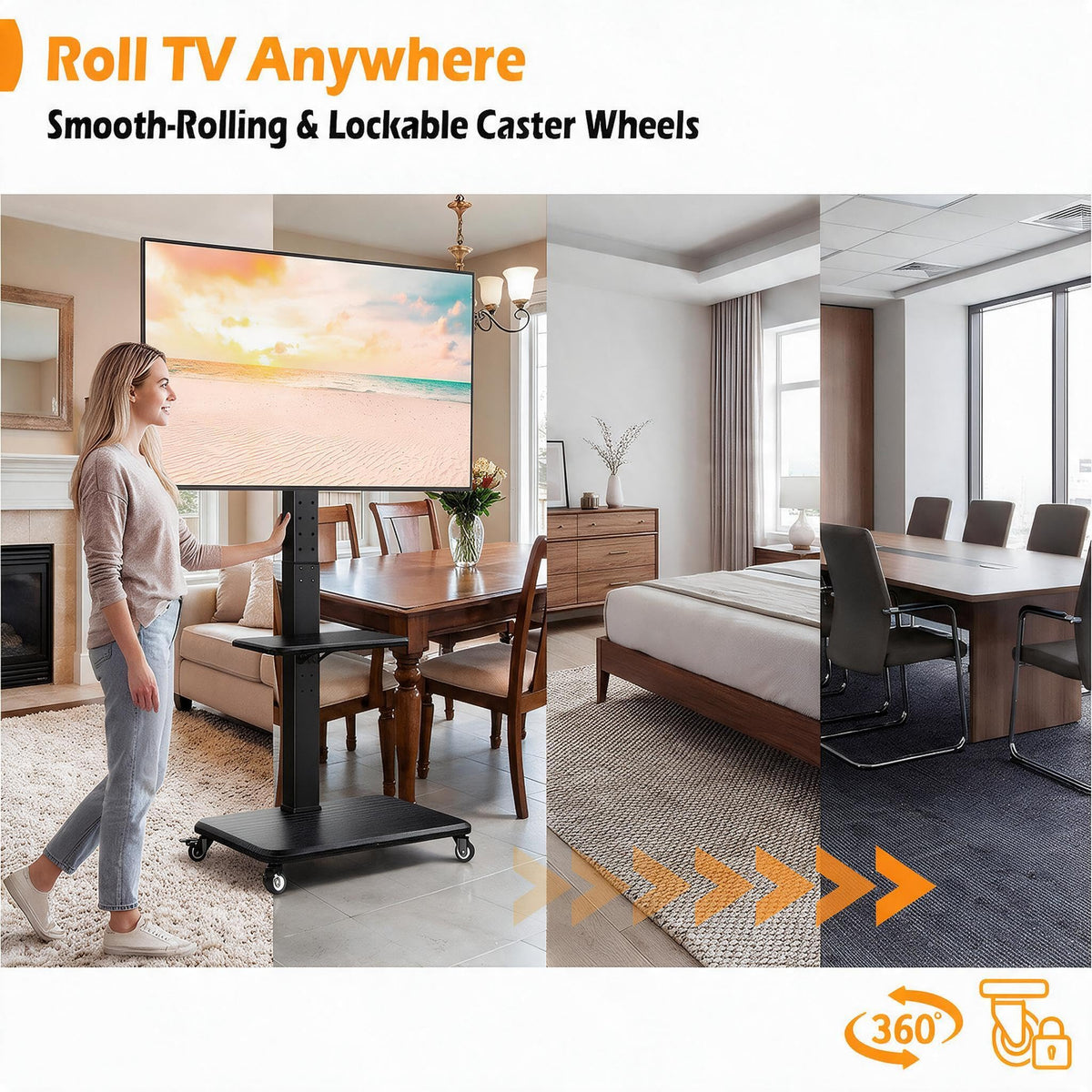 Rolling TV Stand with Wheels for 30-75 Inch TVs Z128