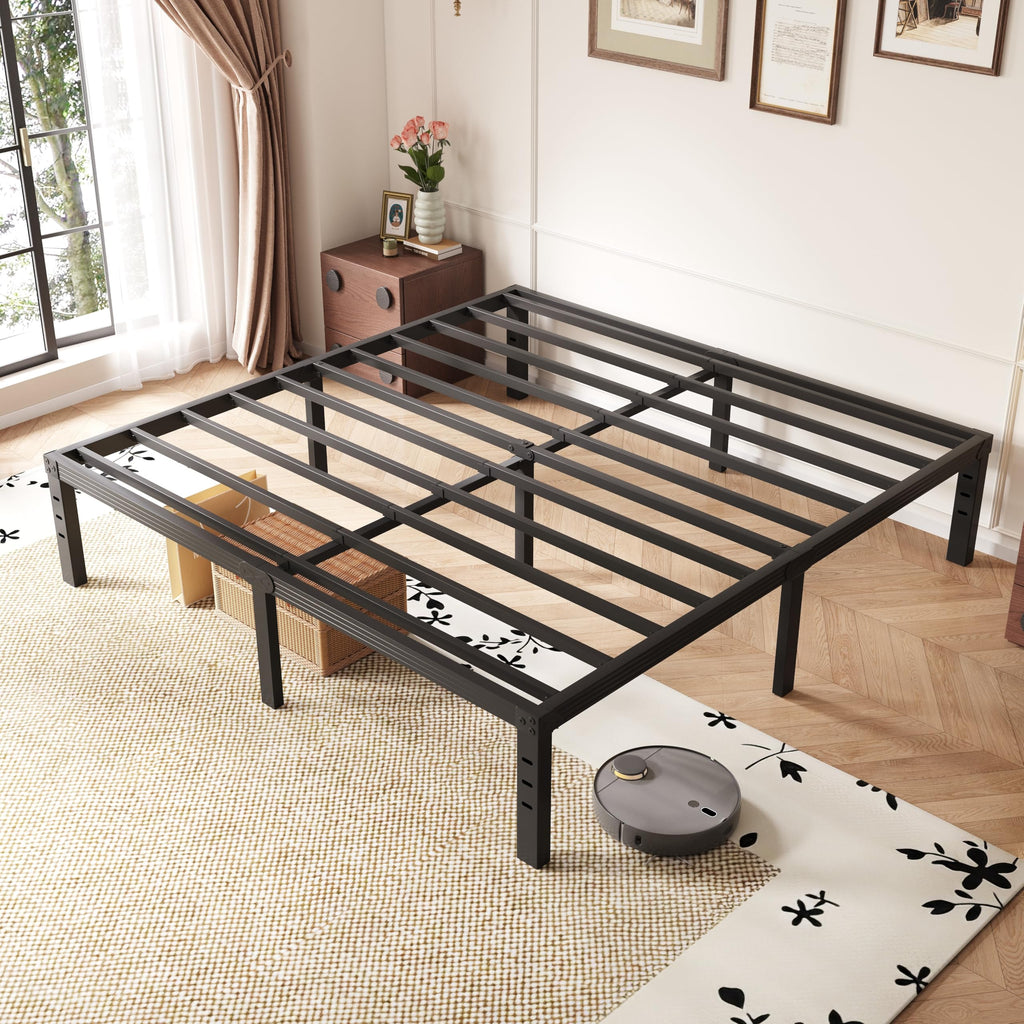 14 Inch Metal Queen Bed Frame with Storage, Black H24873