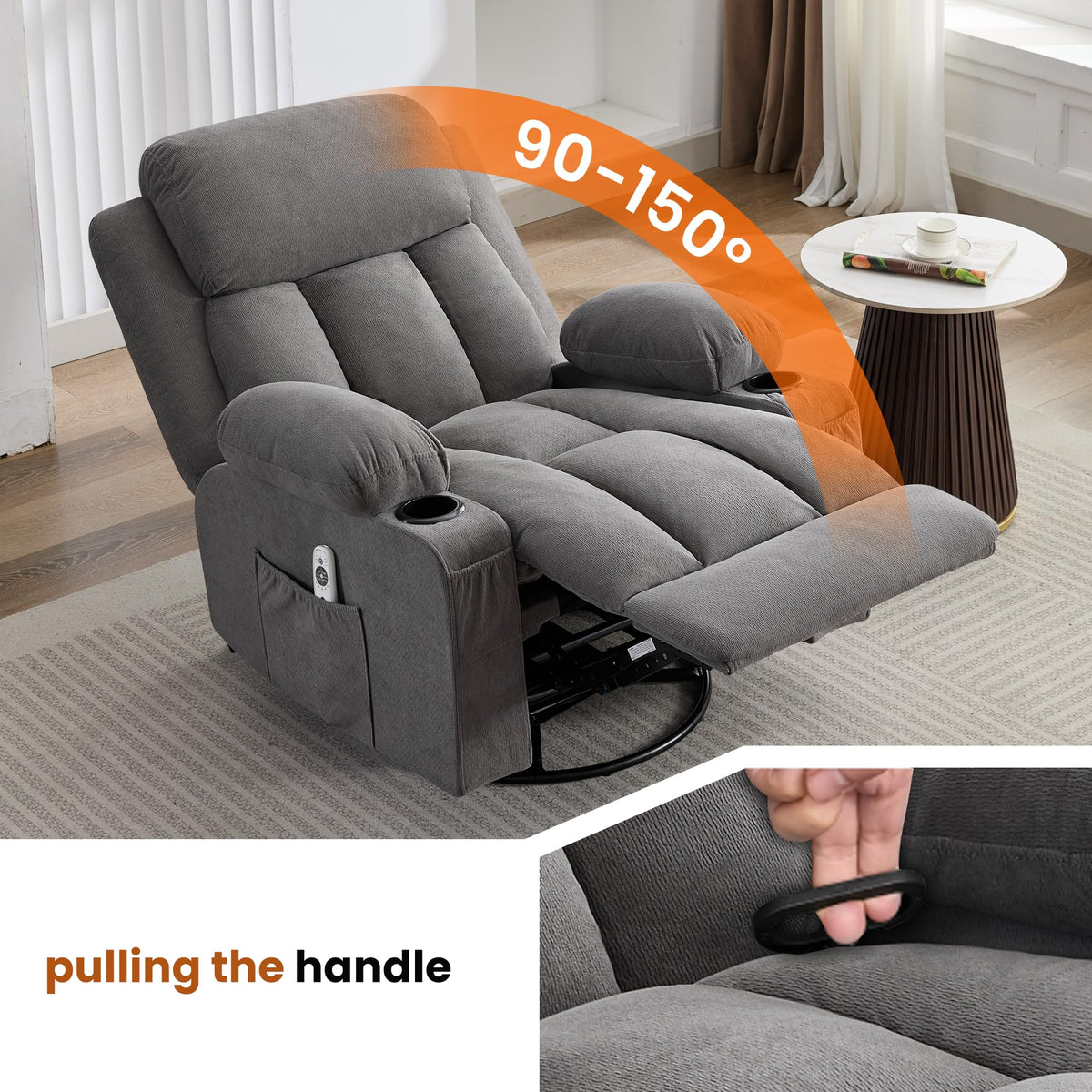 Swivel Rocker Recliner Chair with Massage and Heat V377