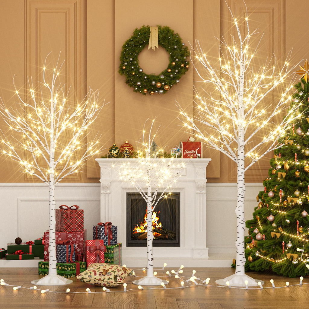 Lighted Birch Tree Set of 3, 464 LEDs Warm White 4 FT 6 FT 8 FT R892013