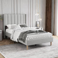Twin Size Light Gray Linen Upholstered Bed Frame J92187